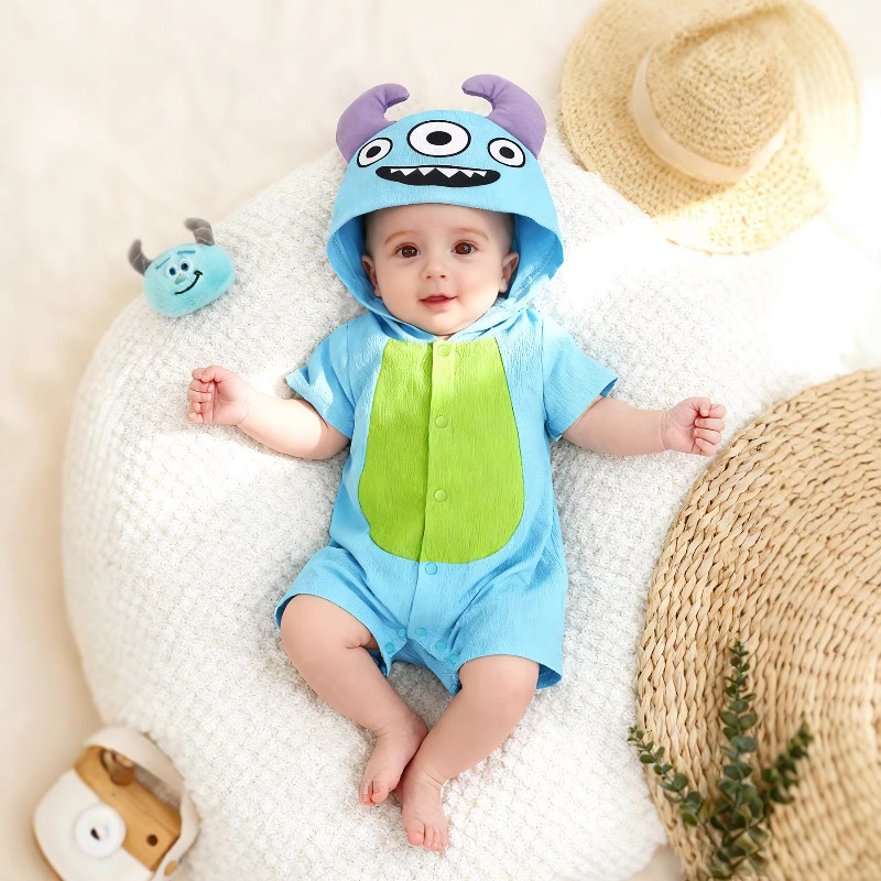 Cotton Baby Onesies Zipper - Yenidoğan Bebek Mavi Canavar Tulum Kısa