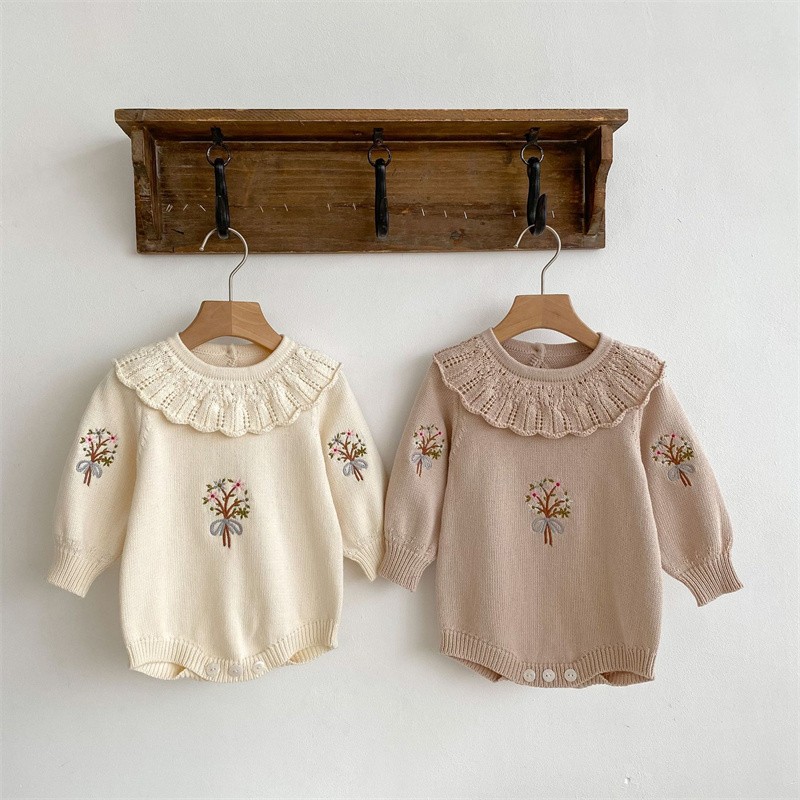 Newborn Baby Girl Romper Floral - Sonbahar yeni yenidoğan örgü Romper kız