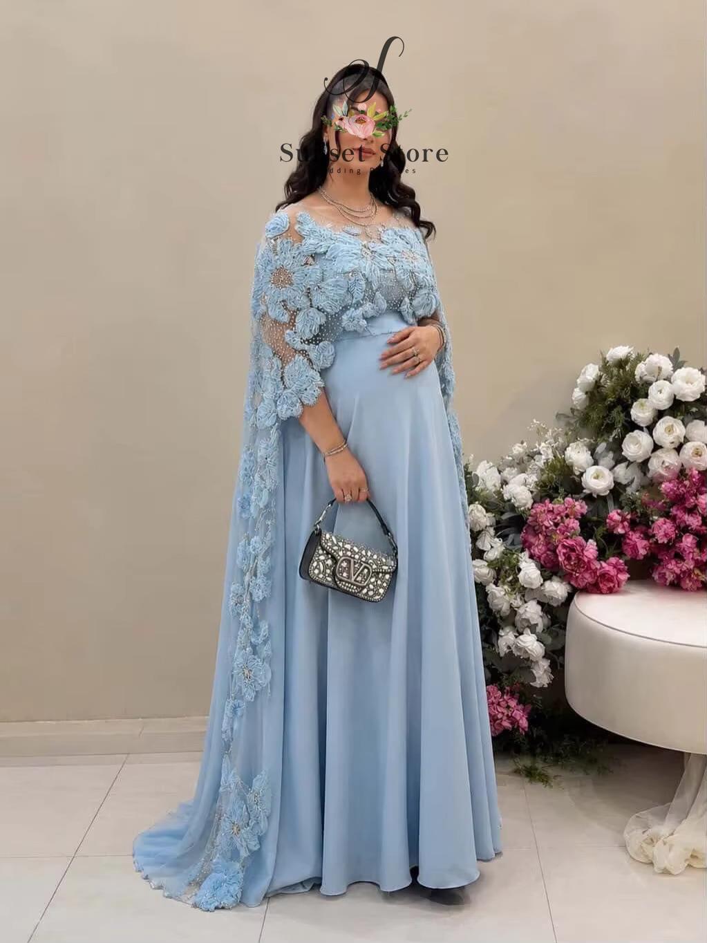 Maternity Wear - Özelleştirilmiş Spagetti Askılı Abiye Elbise Pelerinli