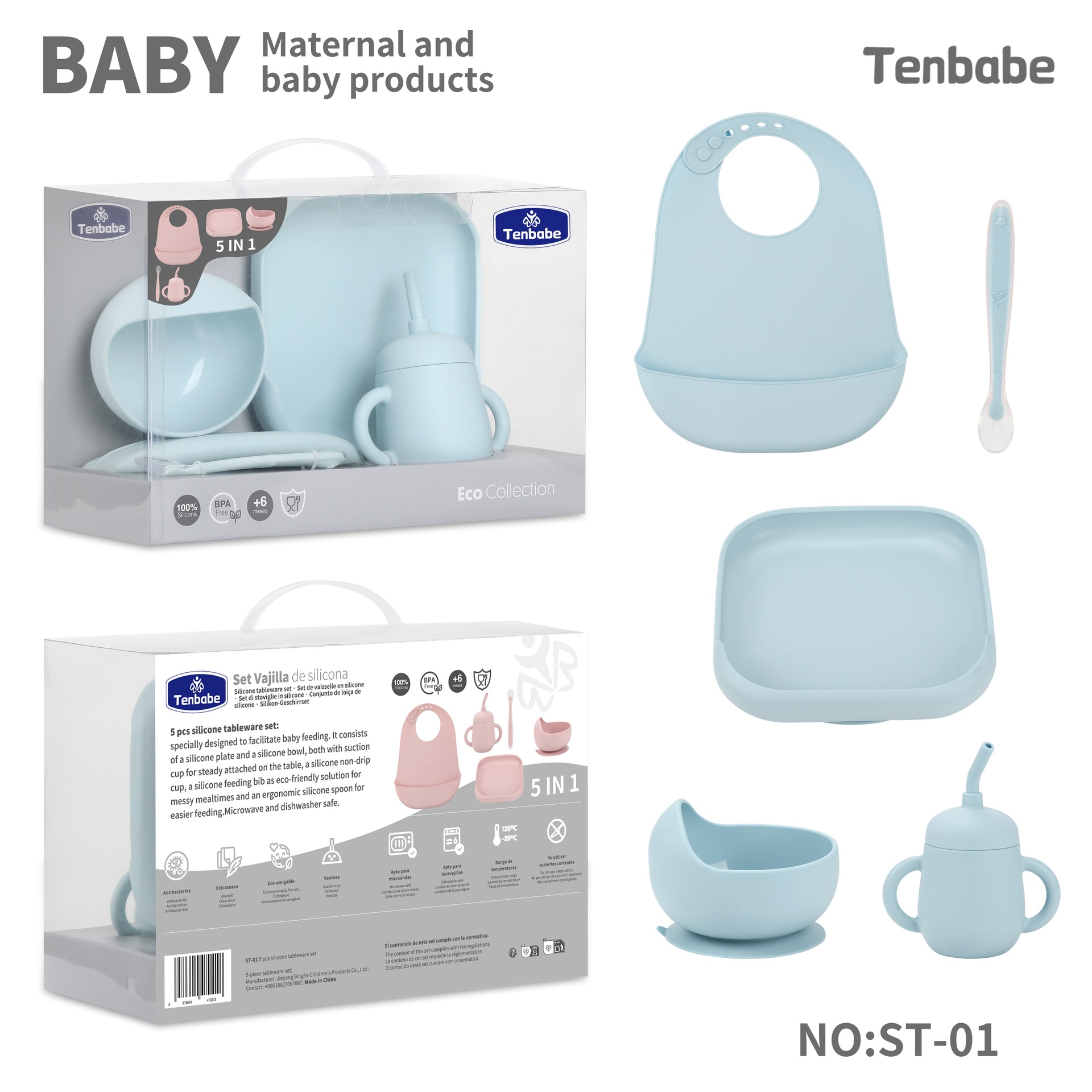 Waterproof Baby Bibs Silicone - Bebek Sofra Seti Silikon Pipetli Su
