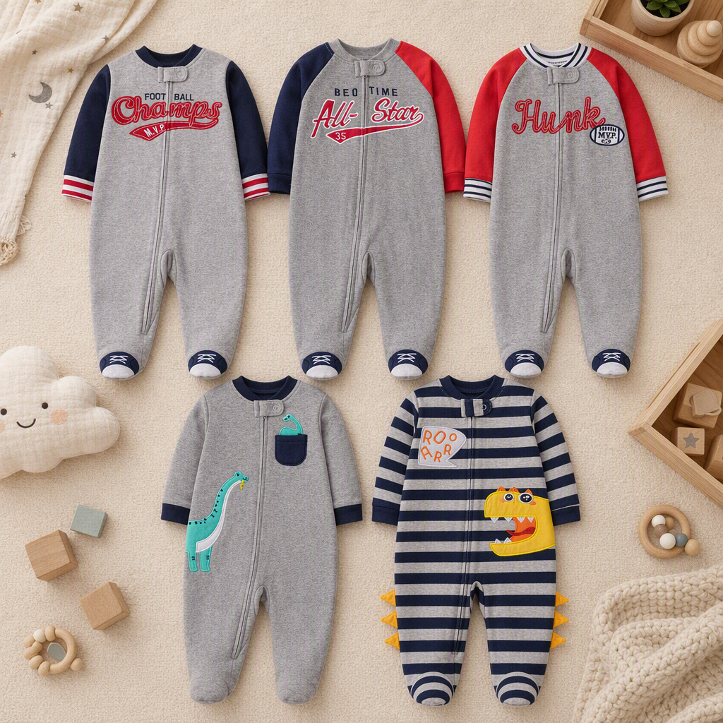 Cotton Baby Onesies Zipper - Bebek Erkek Çift Taraflı Pamuklu Ayaklı